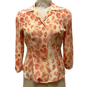 Vintage MAGGY LONDON | Silk Button Down Animal Print Blouse Orange‎ Size…